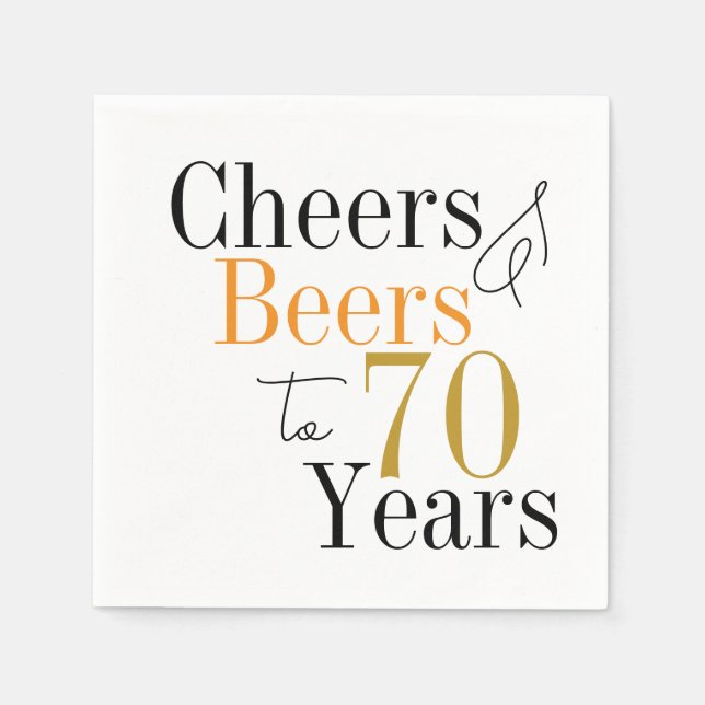 70th Birthday Beers and Cheers Minimal Party Napkins (Front)