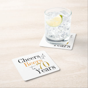 70th Birthday Beers and Cheers Party Square Paper Coaster