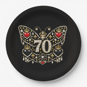70th birthday bejewelled diamonds butterfly paper plates