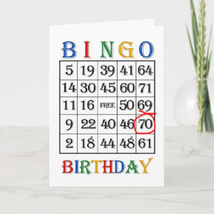70th Birthday Bingo card