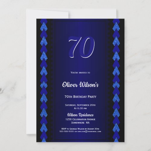 70th Birthday Black and Blue Party Invitation