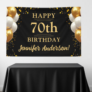 70th Birthday Black and Gold Celebration Banner