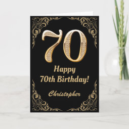 70th Birthday Black and Gold Glitter Frame Card | Zazzle