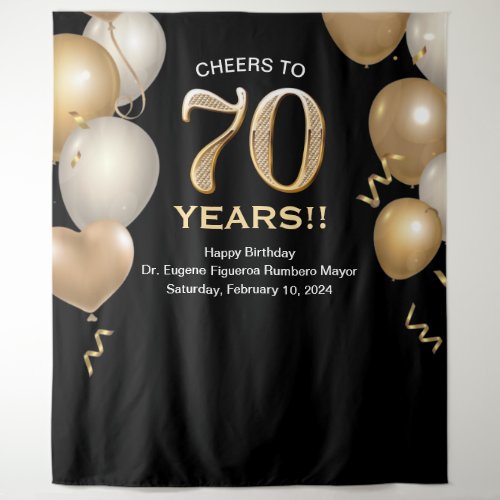 70th Birthday Black and Gold Photo Booth Backdrop