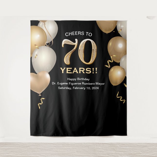70th Birthday Black and Gold Photo Booth Backdrop (Front)