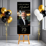 70th Birthday Black and Gold Script Photo  Foam Board<br><div class="desc">Celebrate turning 70 in elegant style with this black and gold script photo foam board. Featuring customizable text and space for a personal photo, this luxe design is perfect as a welcome sign, party display, or photo backdrop. The bold black background paired with shimmering gold script creates a glamorous, sophisticated...</div>