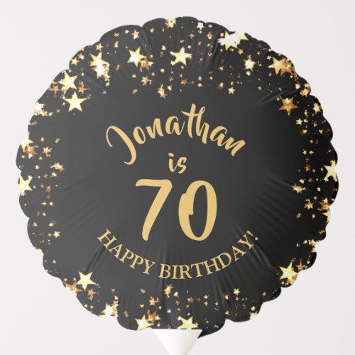 70th Birthday Black and Gold Stars Name Balloon