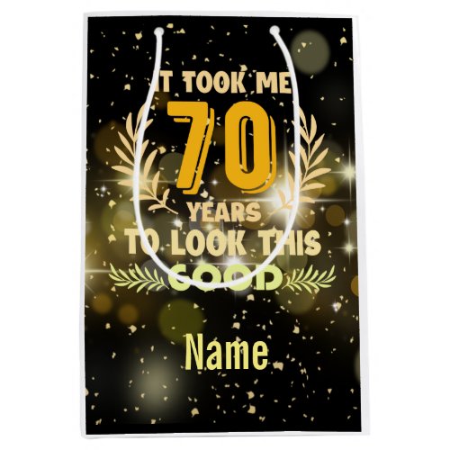 70th Birthday Black and Gold theme  70 years old  Medium Gift Bag