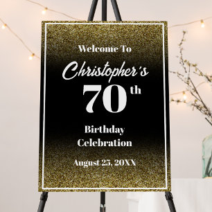 70th Birthday Black and Gold Welcome Sign
