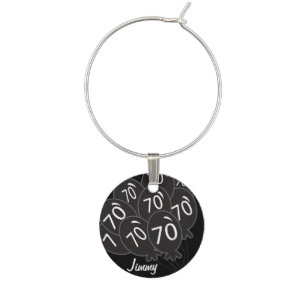 70th Birthday Black Balloons DIY Text Wine Glass Charm