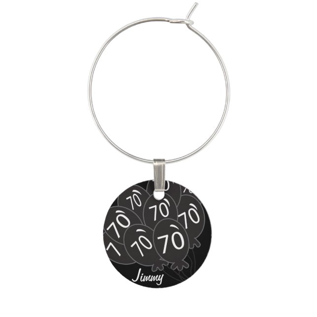70th Birthday Black Balloons  | DIY Text Wine Glass Charm (Front)