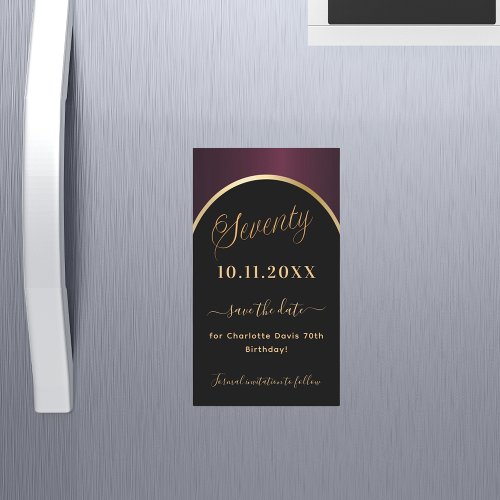 70th birthday black burgundy Save the Date magnet