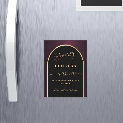 70th birthday black burgundy Save the Date magnet