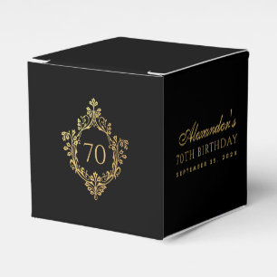 70th Birthday Black Faux Gold Vintage Ornate Crest Favor Boxes