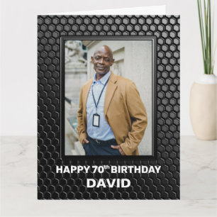 70th Birthday Black Geometric Pattern Custom Photo Card