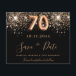 70th birthday black glitter budget save the date flyer<br><div class="desc">Please note that this Save the date is on flyer paper and very thin. Envelopes are not included. For thicker Save the Date card (same design) please visit our store. A girly and trendy Save the Date for a 70th birthday party. A black background decorated with faux gold glitter. Templates...</div>