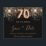 70th birthday black glitter budget save the date flyer<br><div class="desc">Please note that this Save the date is on flyer paper and very thin. Envelopes are not included. For thicker Save the Date card (same design) please visit our store. A girly and trendy Save the Date for a 70th birthday party. A black background decorated with faux gold glitter. Templates...</div>