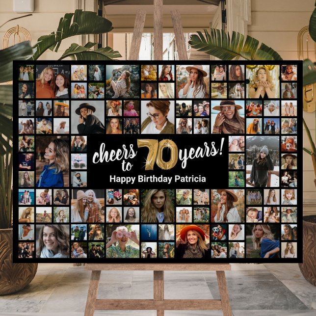 70th Birthday Black Gold 100 Photo Collage Foam Board (Creator Uploaded)