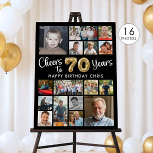 70th Birthday Black Gold 16 Photo Cheers to Years Foam Board