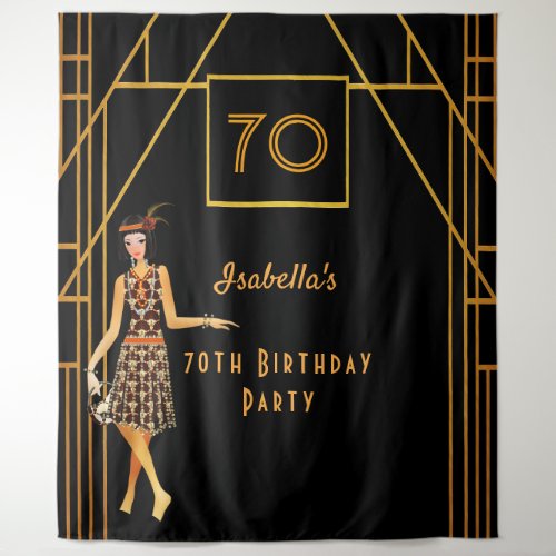 70th birthday black gold 1920s art deco tapestry