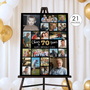 70th Birthday Black Gold 21 Photo Cheers to Years Foam Board