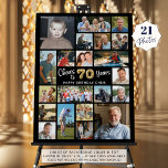 70th Birthday Black Gold 21 Photo Cheers to Years Foam Board<br><div class="desc">Create a 70th birthday photo memory display foam board utilizing this easy-to-upload photo collage template with 21 pictures of her or him through the years for a fun birthday party decoration and commemorative keepsake. The design features the title CHEERS TO 70 YEARS with gold foil balloon numbers and your custom...</div>