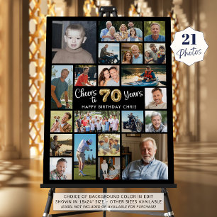 70th Birthday Black Gold 21 Photo Cheers to Years Foam Board
