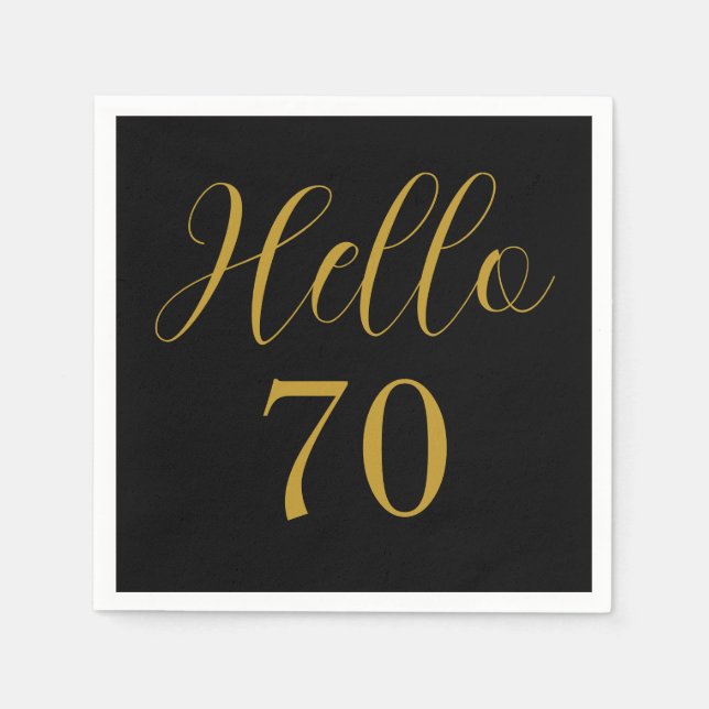 70th Birthday Black Gold Birthday Party Napkins (Front)