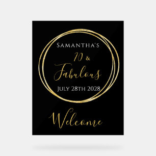 70th Birthday Black Gold Birthday Party Welcome Acrylic Sign