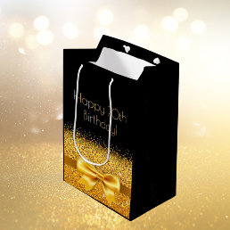 70th birthday black gold bow medium gift bag