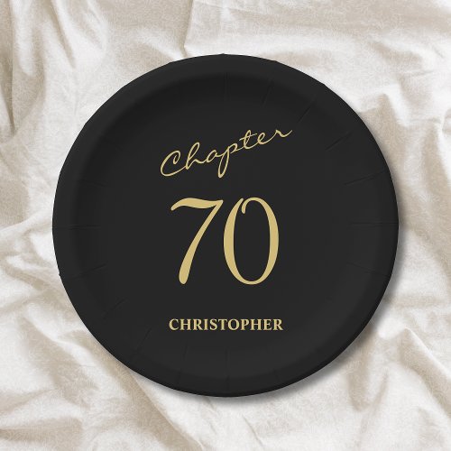 70th Birthday Black Gold Chapter 70 Paper Plates