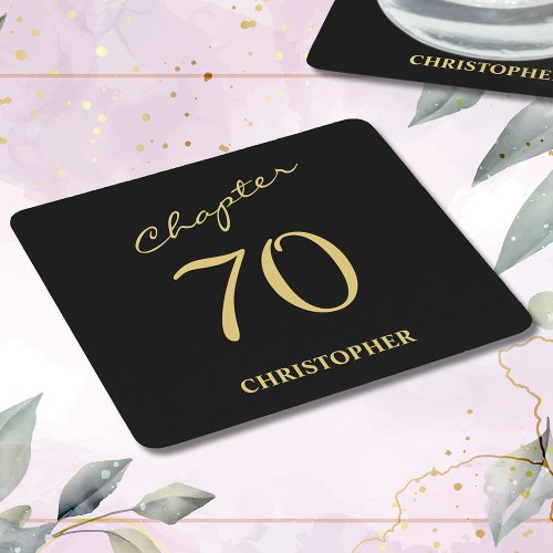 70th Birthday Black Gold Chapter 70 Square Paper Coaster