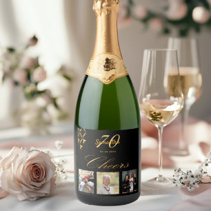 70th birthday black gold cheers script photo sparkling wine label