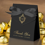 70th Birthday Black Gold Crest Vintage Elegant Man Favor Boxes<br><div class="desc">An elegant black and gold birthday favor box. On the flap, it has faux gold foil crest with the age in it. The message Thank You is written in the lower part, in an elegant faux gold script, the name, occasion and the date are written in golden caps under it....</div>