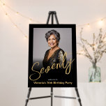 70th Birthday Black Gold Custom Photo Welcome Foam Board<br><div class="desc">70th Birthday Black Gold Custom Photo Welcome Foam Board. Introducing our Modern Minimal milestone birthday invitation, where class meets simplicity in a timeless celebration. The black and gold palette exudes sophistication, creating an elegant backdrop for your special day. This design embraces simplicity in a modern context, offering a refined aesthetic...</div>