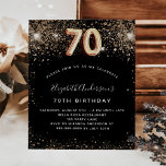 70th birthday black gold glitter budget invitation flyer<br><div class="desc">Please note that this invitation is on flyer paper and very thin. Envelopes are not included. For thicker invitations (same design) please visit our store. A modern, stylish and glamorous invitation for a 70th birthday party. A black background decorated with faux glitter. The name is written with a modern golden...</div>