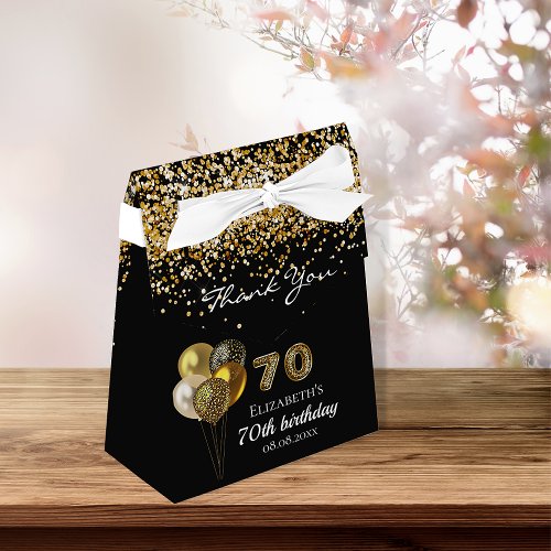 70th birthday black gold glitter leopard thank you favor boxes