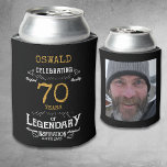 70th Birthday Black Gold  Legendary Photo Can Cooler<br><div class="desc">A personalized elegant 70th birthday can cooler that is easy to customize for that special birthday party occasion. Add your favorite photo for a unique touch.</div>