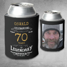 70th Birthday Black Gold  Legendary Photo Can Cooler