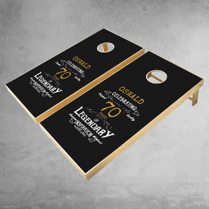 70th Birthday Black Gold Legendary Retro Cornhole Set