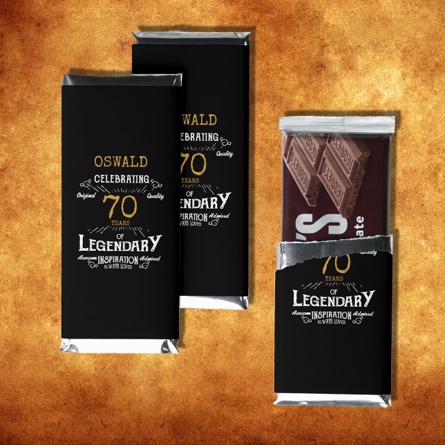 70th Birthday Black Gold  Legendary Retro Hershey Bar Favors (Celebrate your milestone 70th birthday with a touch of elegance, class, and sweetness! )