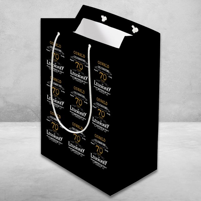 70th Birthday Black Gold  Legendary Retro Medium Gift Bag (70th Birthday Black Gold Legendary Retro Medium Gift Bag
)