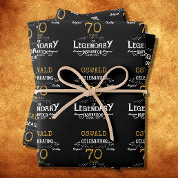 70th Birthday Black Gold  Legendary Retro Wrapping Paper Sheets