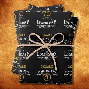 70th Birthday Black Gold Legendary Retro Wrapping Paper Sheets