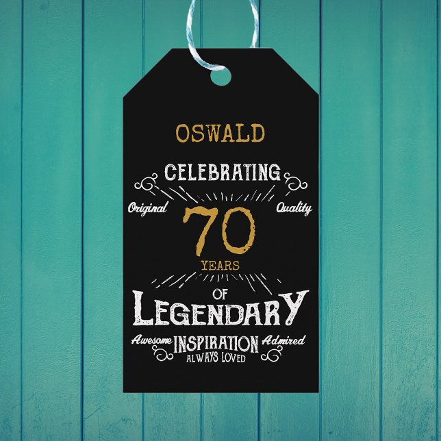 70th Birthday Black Gold  Legendary Vintage Gift Tags (70th Birthday Black Gold Legendary Vintage Gift Tags
)