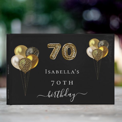 70th birthday black gold leopard animal birthday guest book