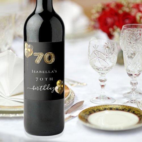 70th birthday black gold leopard animal wine label