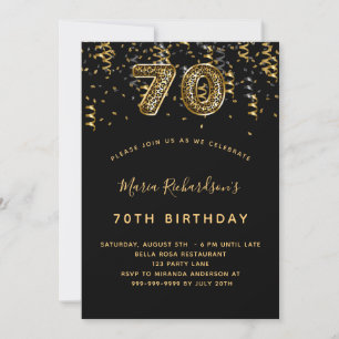 70th birthday black gold leopard invitation