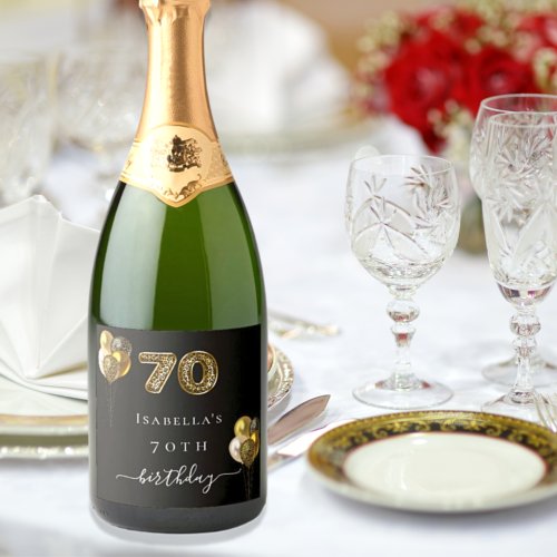 70th birthday black gold leopard sparkling wine label