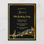 70th birthday black gold music notes invitation (Front)